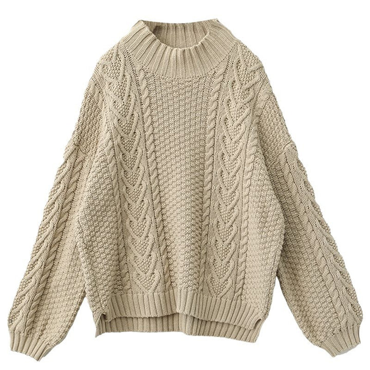 Chunky knit sweater for women with high collar and twisted pattern Lune London