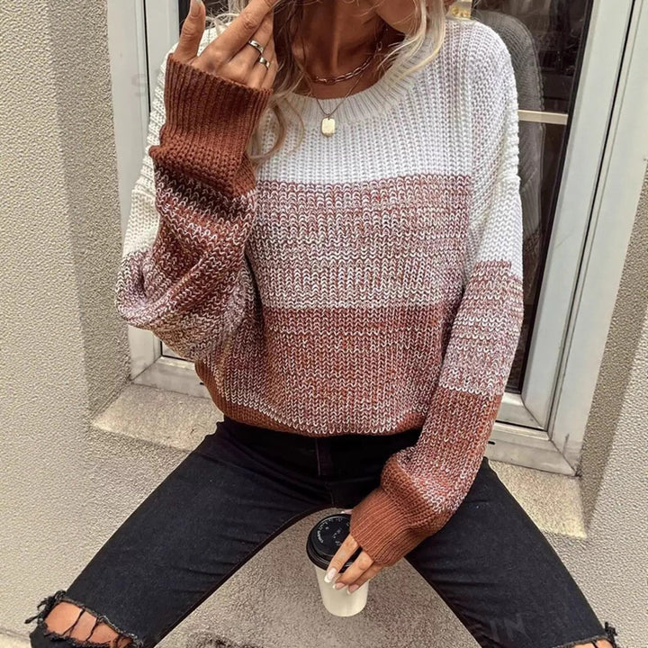 Knitted sweater for women with a modern block stripe design Lune London