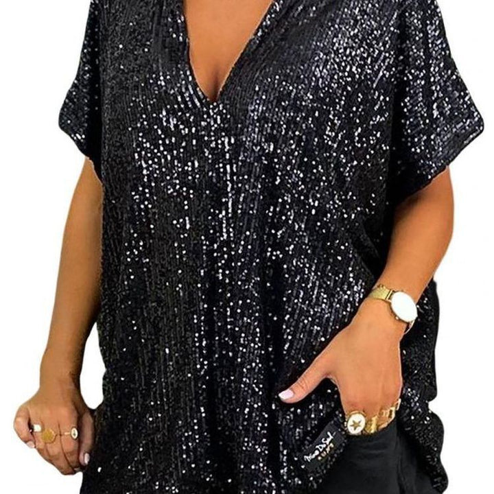 Women Sparkling Sequin Top with Casual Cut and V-Neck Lune London