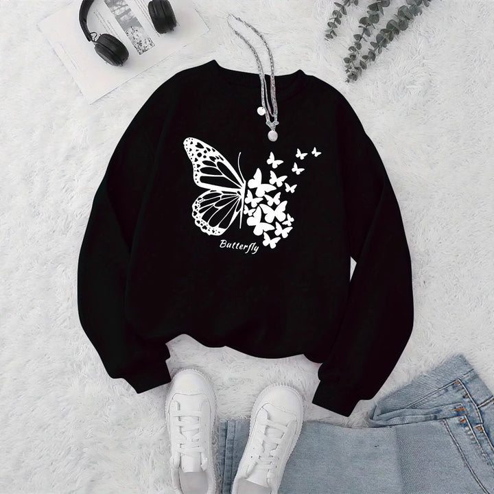 Sweatshirt femme avec motif papillon créatif et coupe décontractée Chic & Stil