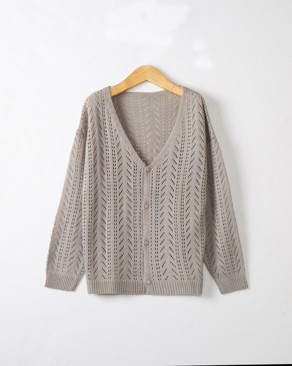 Women's knitted cardigan with airy lace pattern and V-neck Lune London