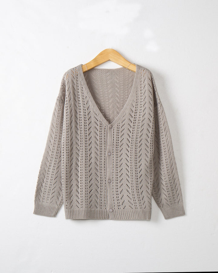 Women's knitted cardigan with airy lace pattern and V-neck Lune London