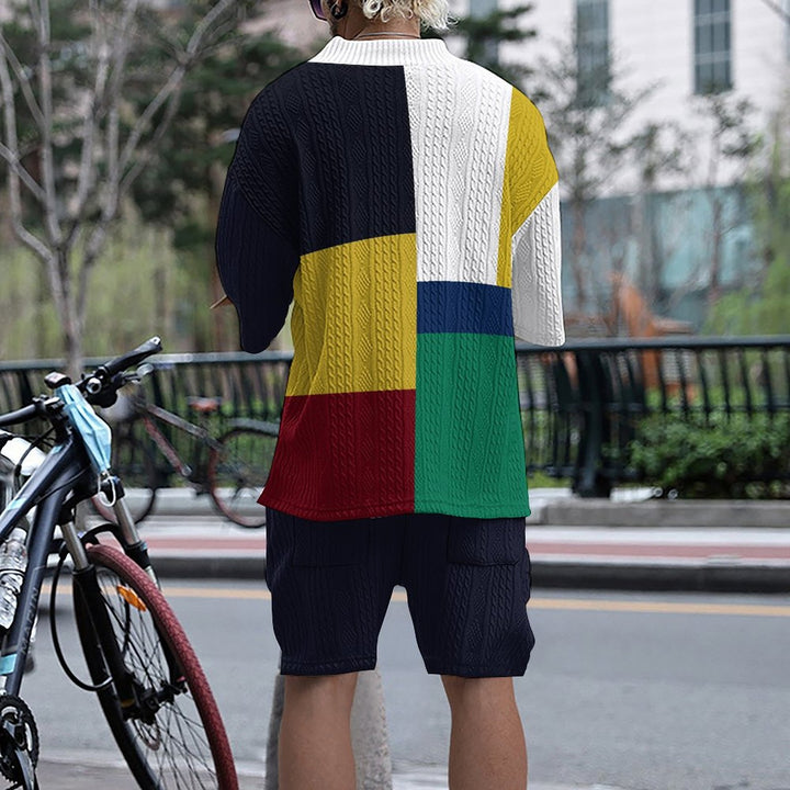 Trendy short sleeve jumpsuit set for men with eye-catching color blocks and a relaxed fit Lune London