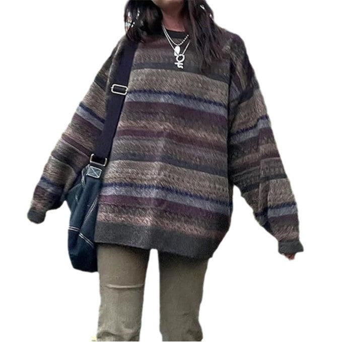 Pullover oversized confortable pour femmes avec un motif rayé coloré et des manches larges Chic & Stil