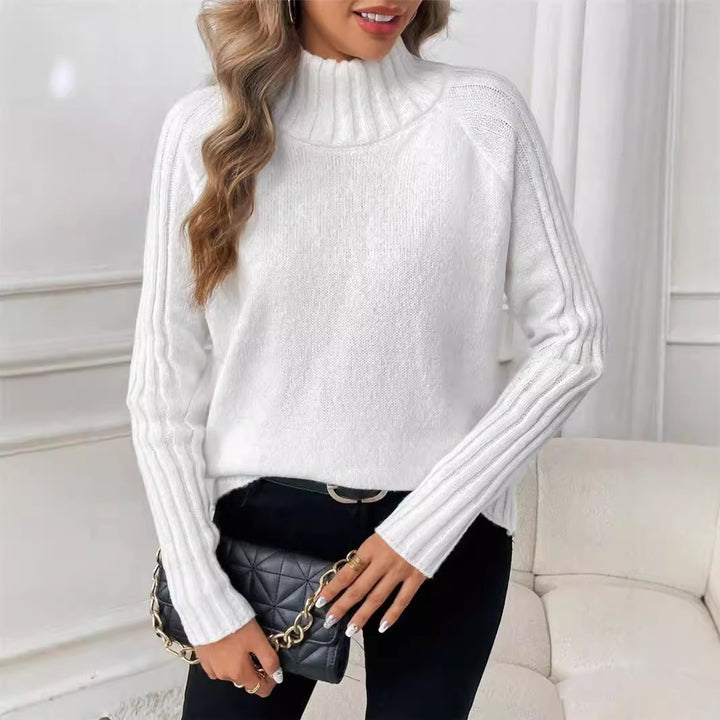 Women's sweater with modern high collar and structured ribbed design Lune London