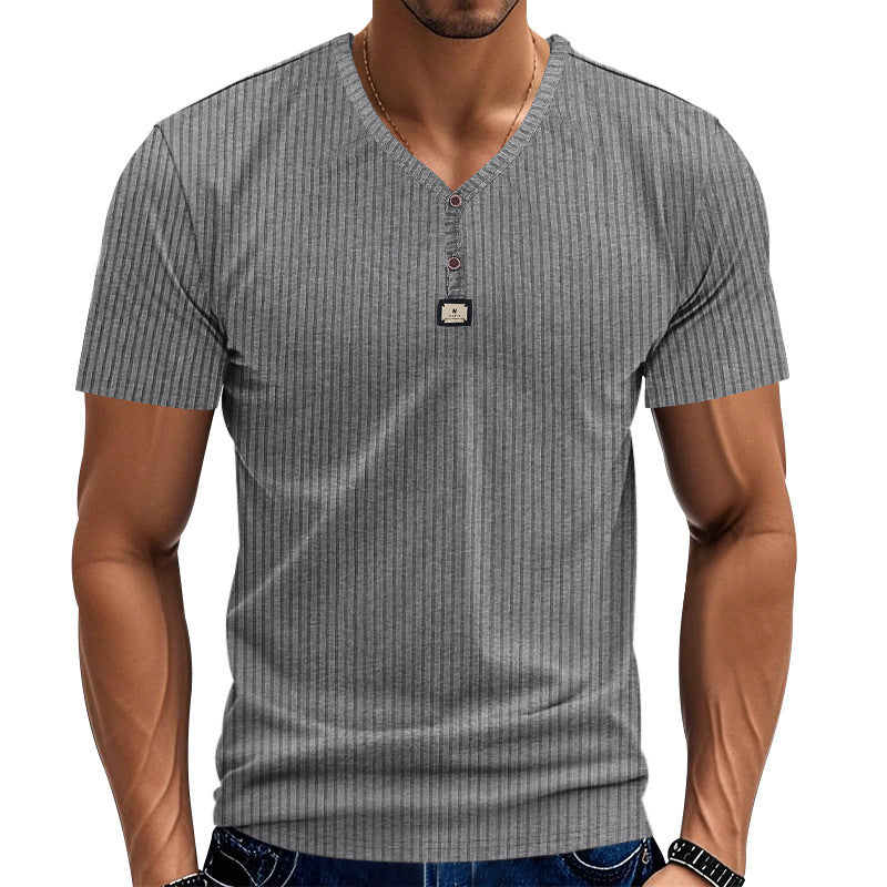 Men's Short Sleeve Henley T-shirt with Structured Design and Button Placket Lune London