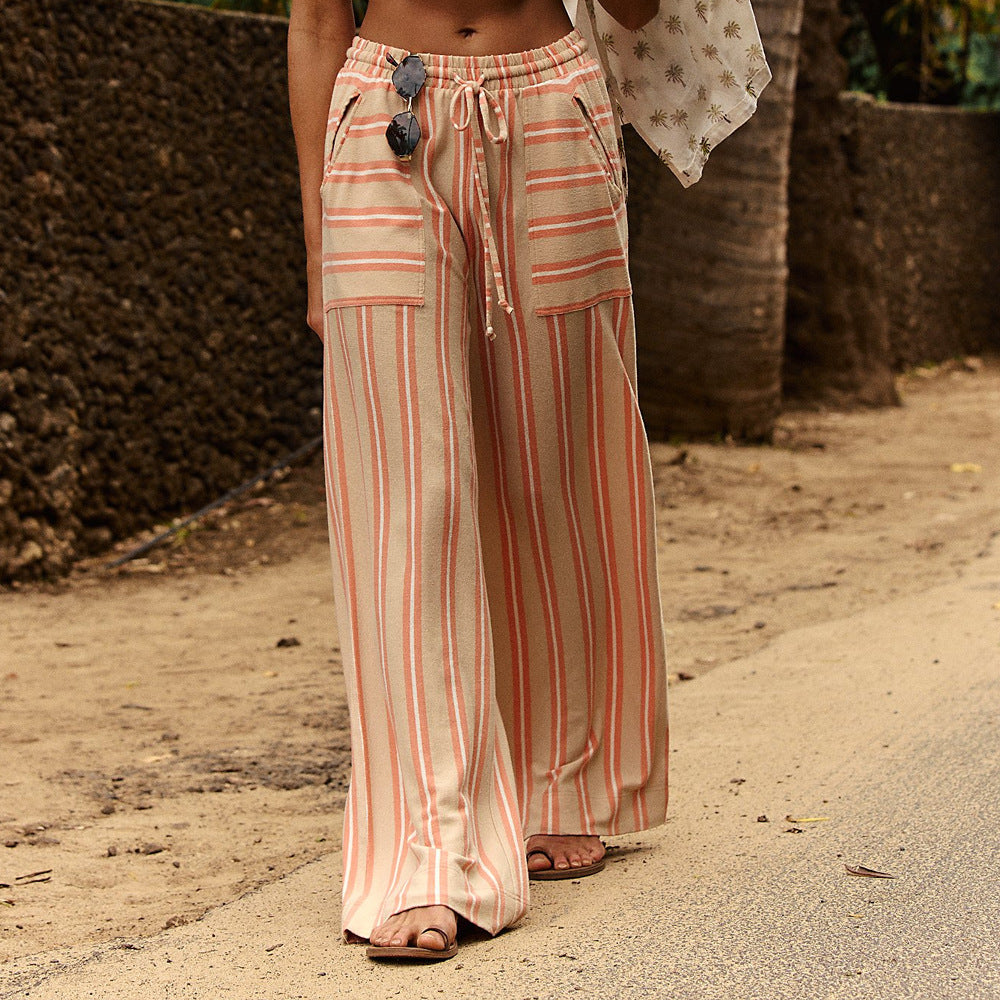 Lune London Women's Loose Beach Pants with Maritime Striped Pattern