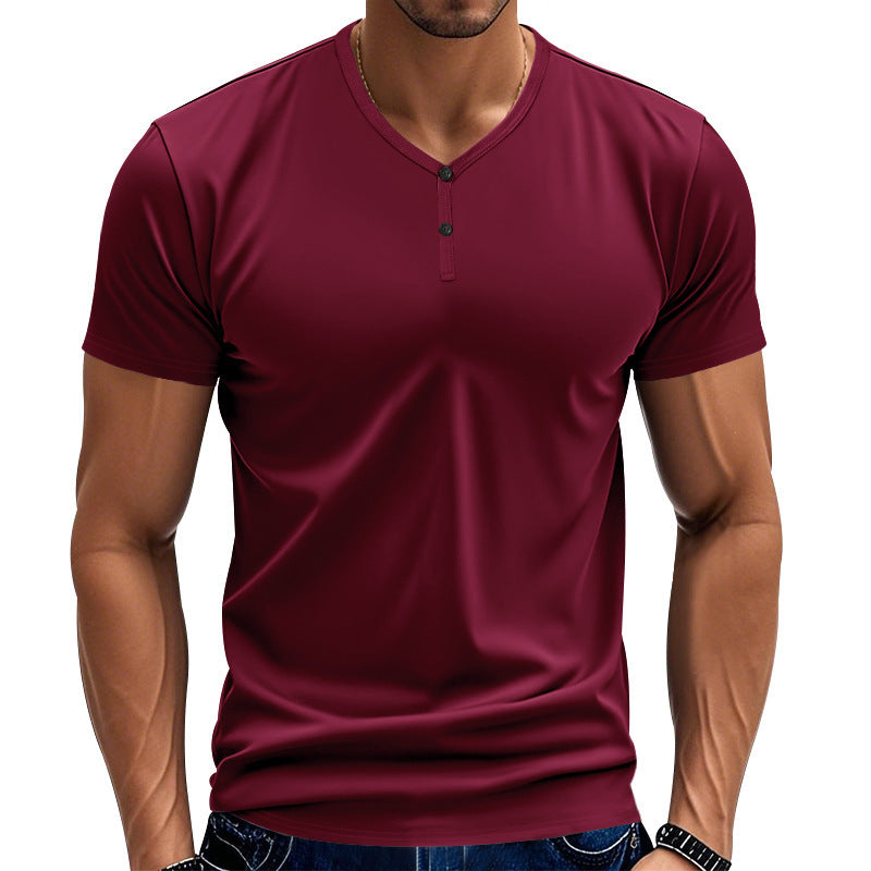 Short Sleeve Henley T-Shirt for Men with Textured V Neck Lune London