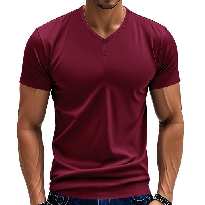 Short Sleeve Henley T-Shirt for Men with Textured V Neck Lune London