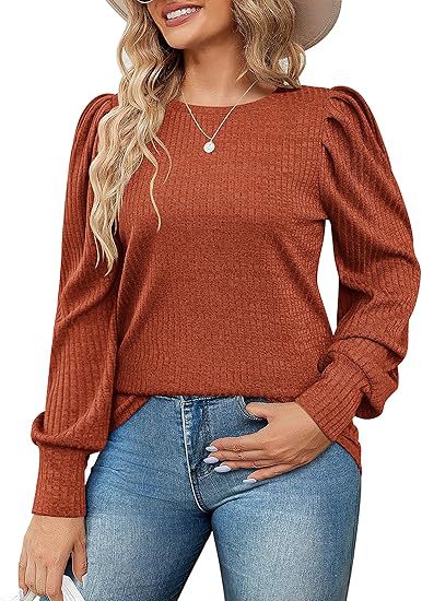 Ladies Elegant ribbed knit top with puff sleeves Lune London