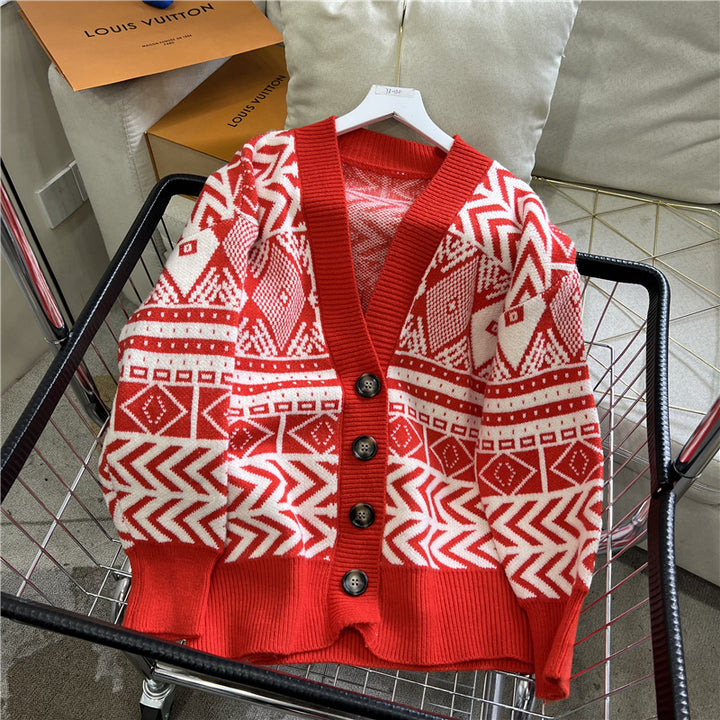 Oversized knitted jacket for women with geometric pattern Lune London