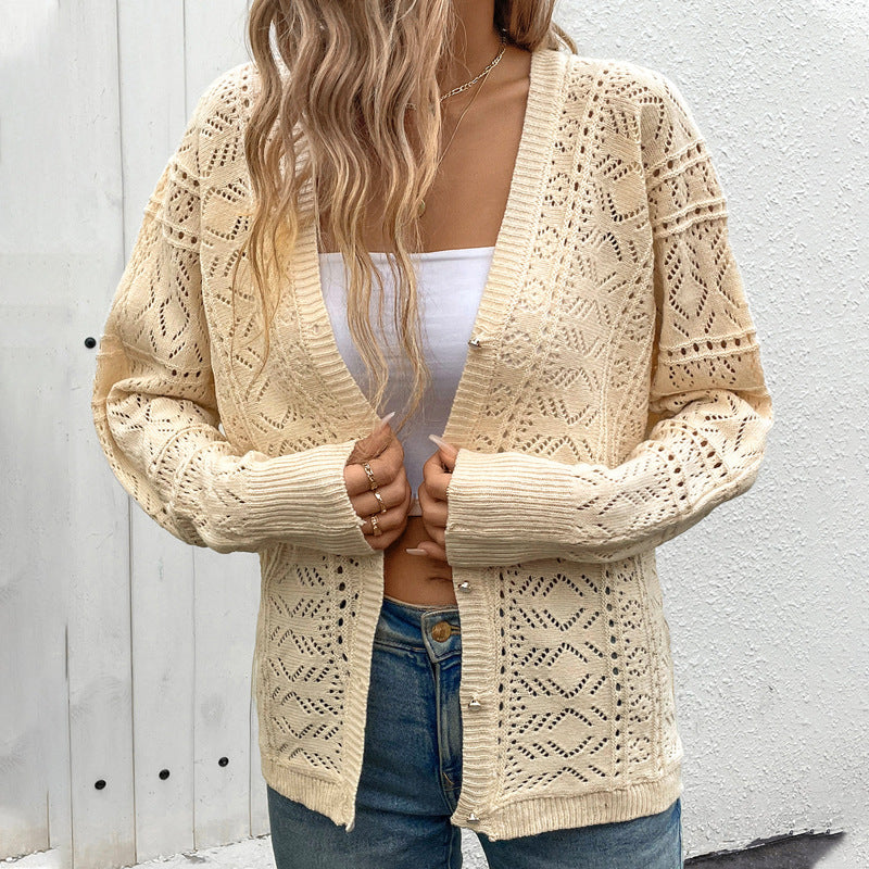Knitted jacket for women with a delicate hole pattern and a relaxed fit Lune London