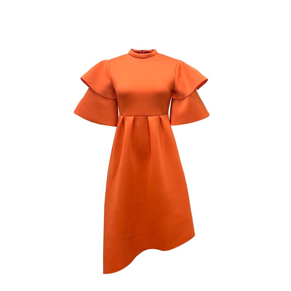 Women Elegant Midi Dress with Ruffles and Puffed Sleeves Lune London