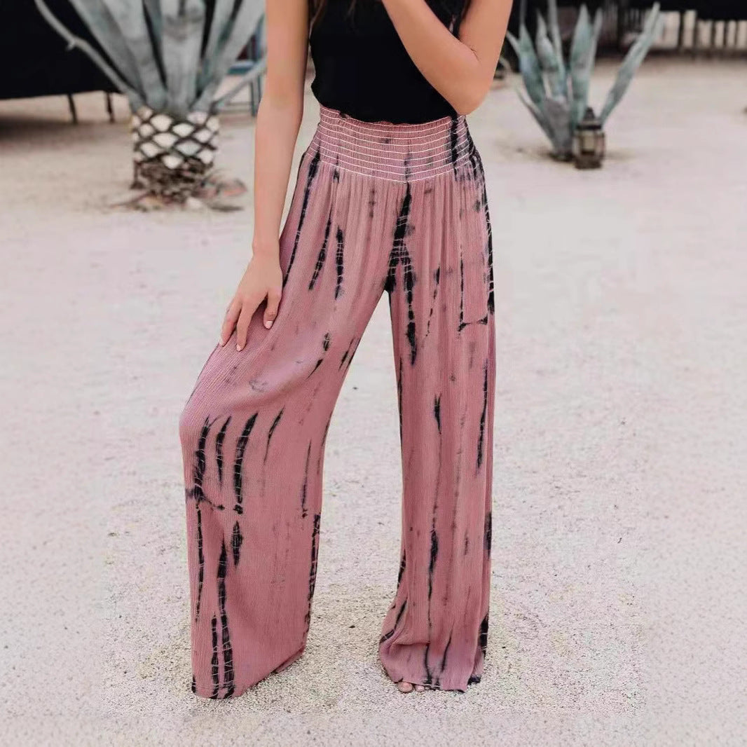 Wide pleated pants for ladies with elastic waistband and trendy pattern Lune London