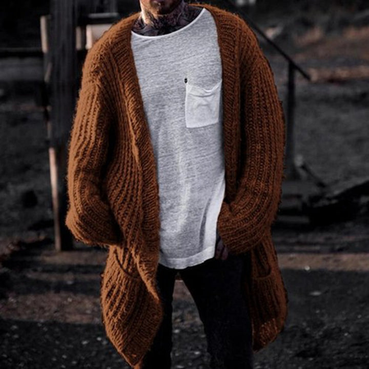 Men's oversized knit cardigan with plunging neckline and structured design Lune London