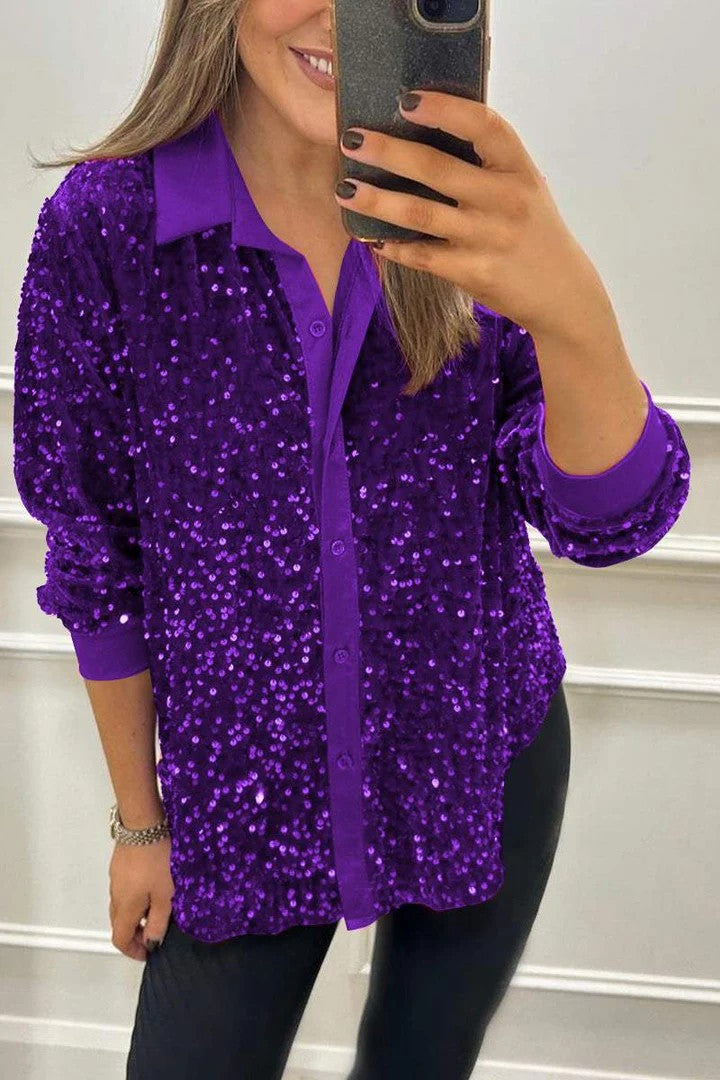 Blouse en sequins étincelants pour femmes avec col classique Chic & Stil