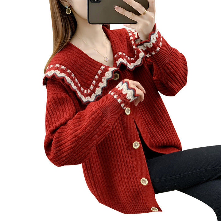 Women’s knit jacket with contrasting collar and button details Lune London