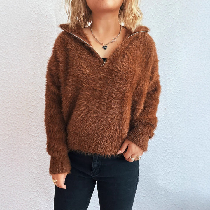 Pull confortable pour femme avec col haut et fermeture éclair Chic & Stil