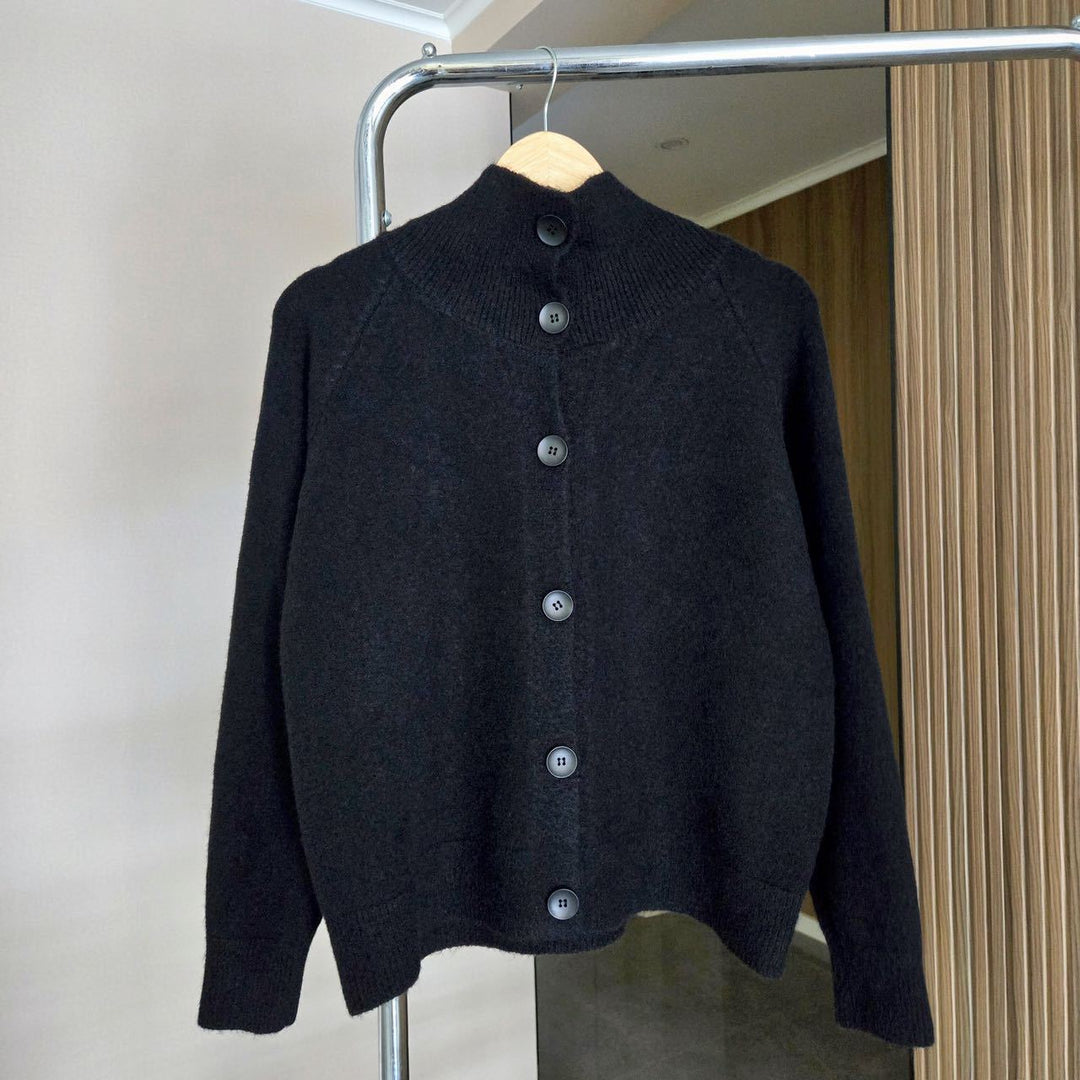 Knit jacket for women with high collar and large buttons Lune London