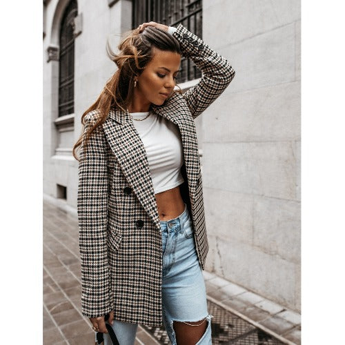 Ladies Elegant Checked Blazer Lune London