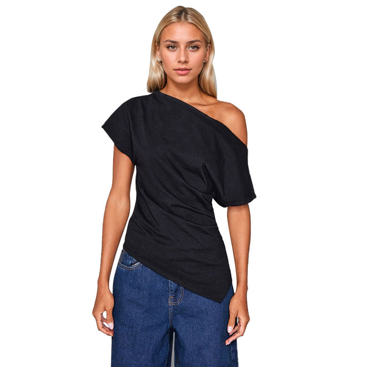 Asymmetrical top for women with off-shoulder design and trendy draped details Chic & Stil