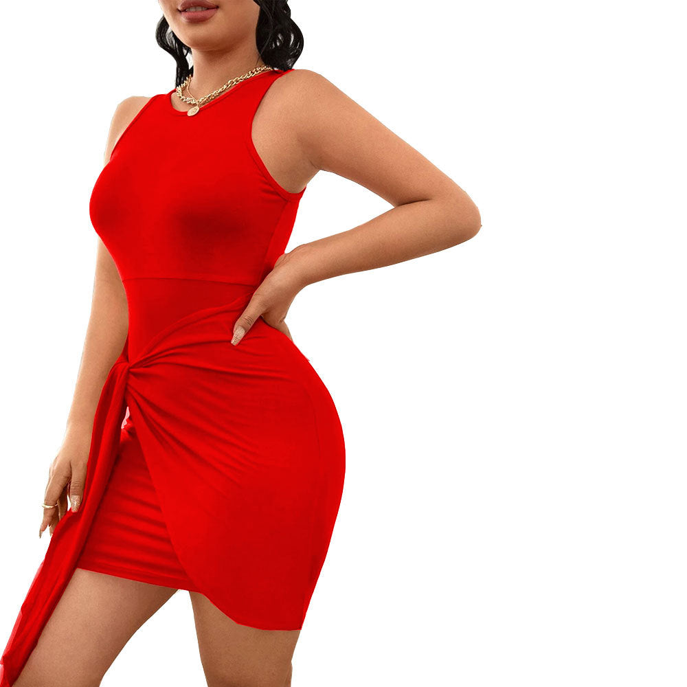 Robe mini femme avec ceinture à nouer sur le côté et décolleté rond profond Chic & Stil