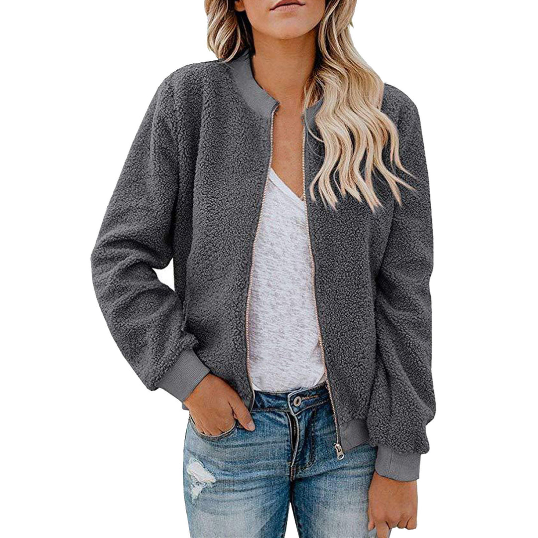 Fleece bomber jacket for women with high collar Lune London