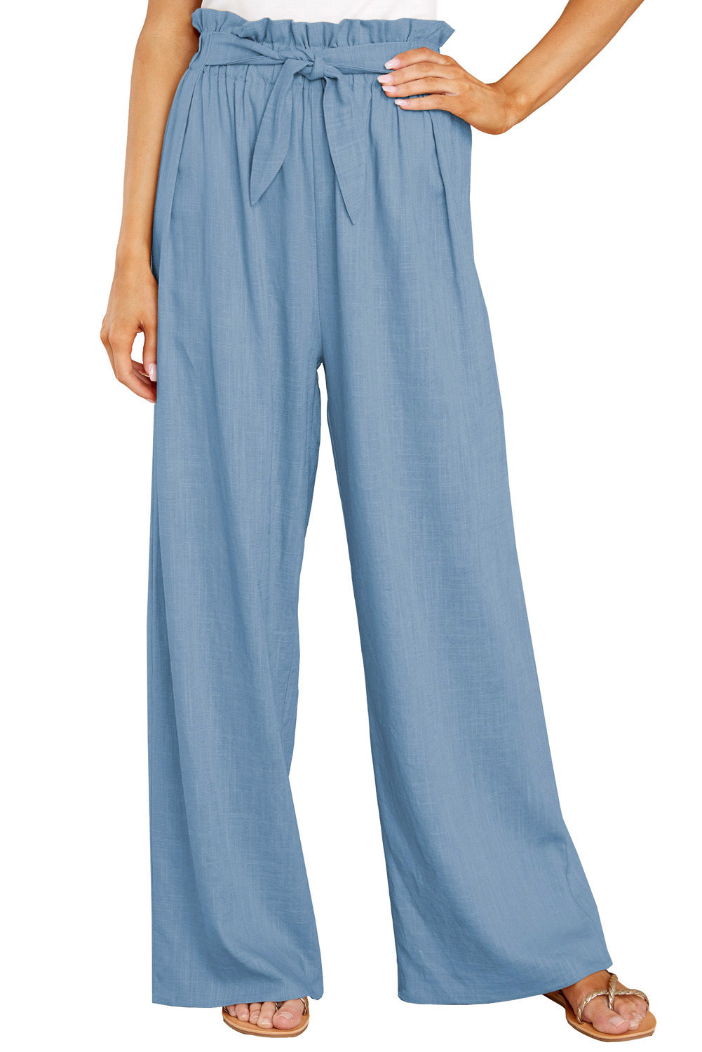 High-waisted linen pants for women with a tie belt Lune London