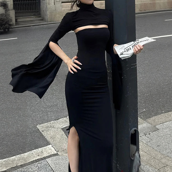 Robe maxi femme avec découpe asymétrique et élégantes manches bouffantes Chic & Stil