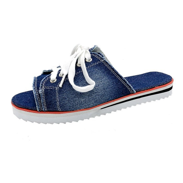 Casual slip-on sneakers for women with trendy denim and practical lacing Lune London