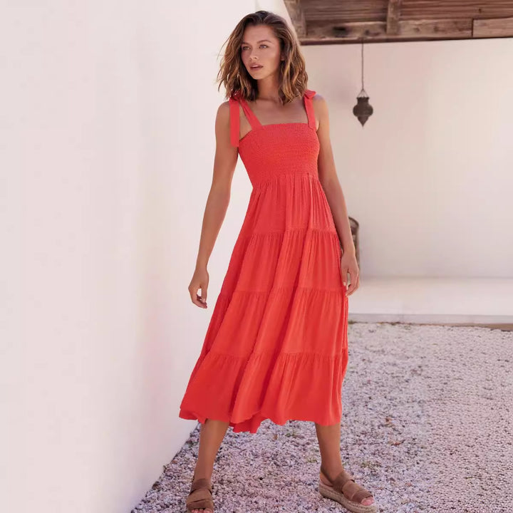 Chic & Style Women's Breezy Maxi Dress with Ruffle Details and Spaghetti Straps