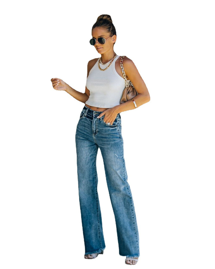 Flared jeans for women with frayed hem and high waist Lune London