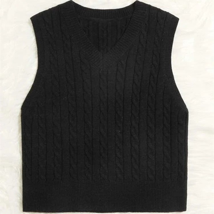 Knitted vest for women with V-neck and twisted pattern Lune London