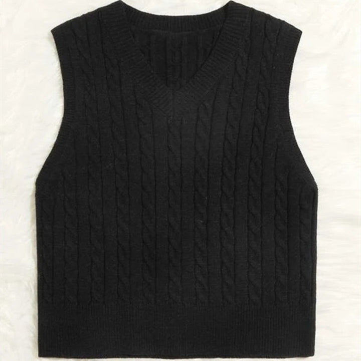 Knitted vest for women with V-neck and twisted pattern Lune London