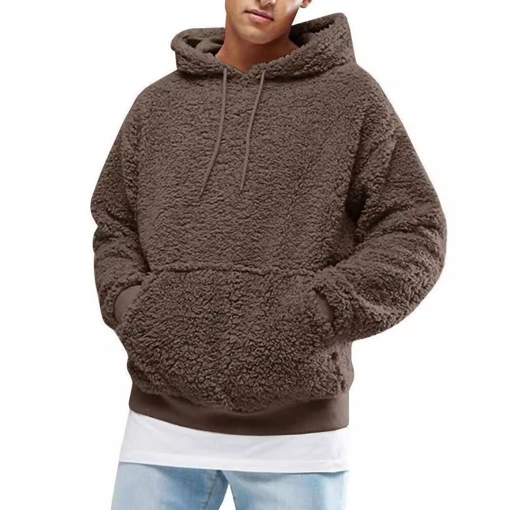 Men's Casual Teddy-Fleece Hoodie with Practical Kangaroo Pockets and Adjustable Drawstring Lune London