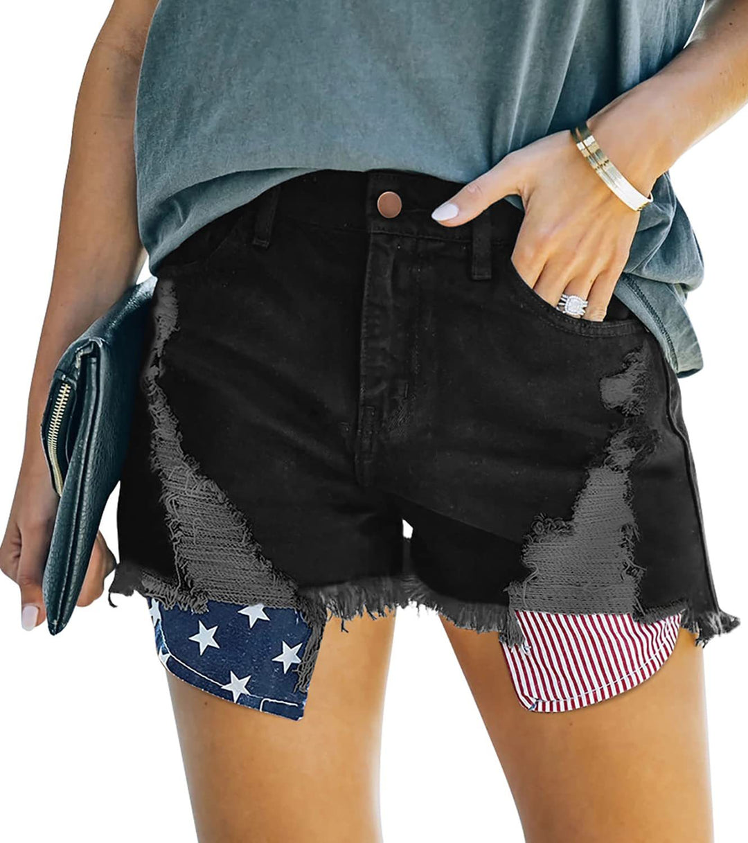 Women's Destroyed Denim Shorts with Creative Patch Details Lune London