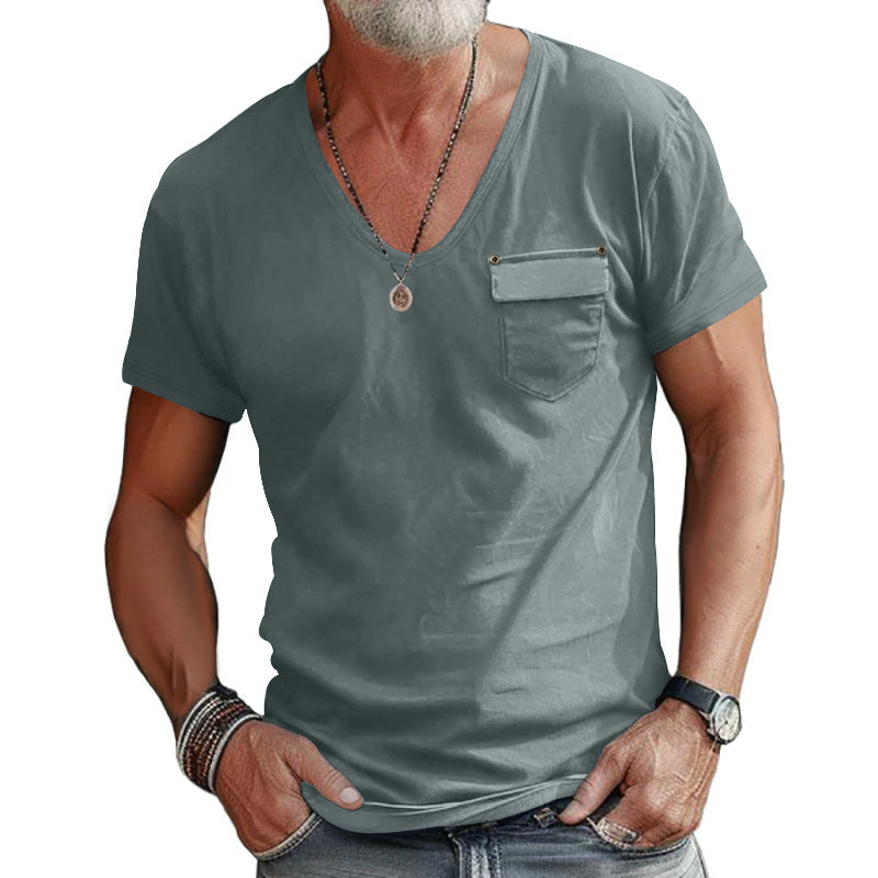 Men's t-shirt with V-neck and practical chest pocket Lune London