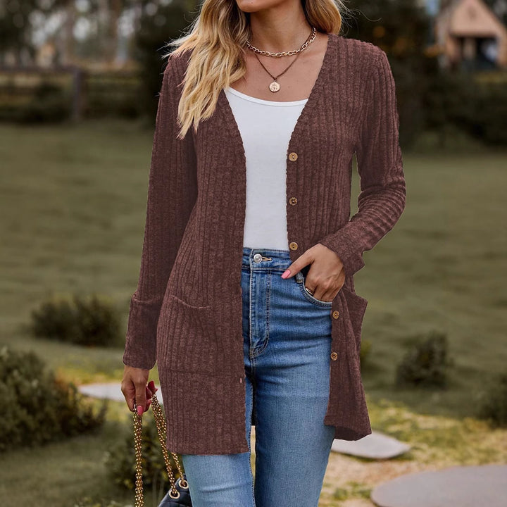 Women's knitted jacket with V-neck and practical pockets Lune London