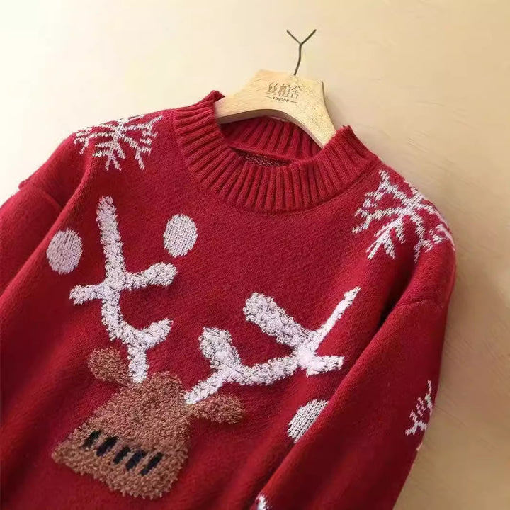 Pullover knit for women with reindeer and snowflakes pattern Lune London
