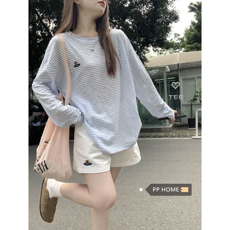 Women's long sleeve T-shirt with casual striped pattern and embroidered design Chic & Stil