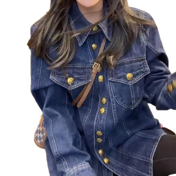 Veste en jean pour femmes avec boutons-pression dorés Chic & Stil
