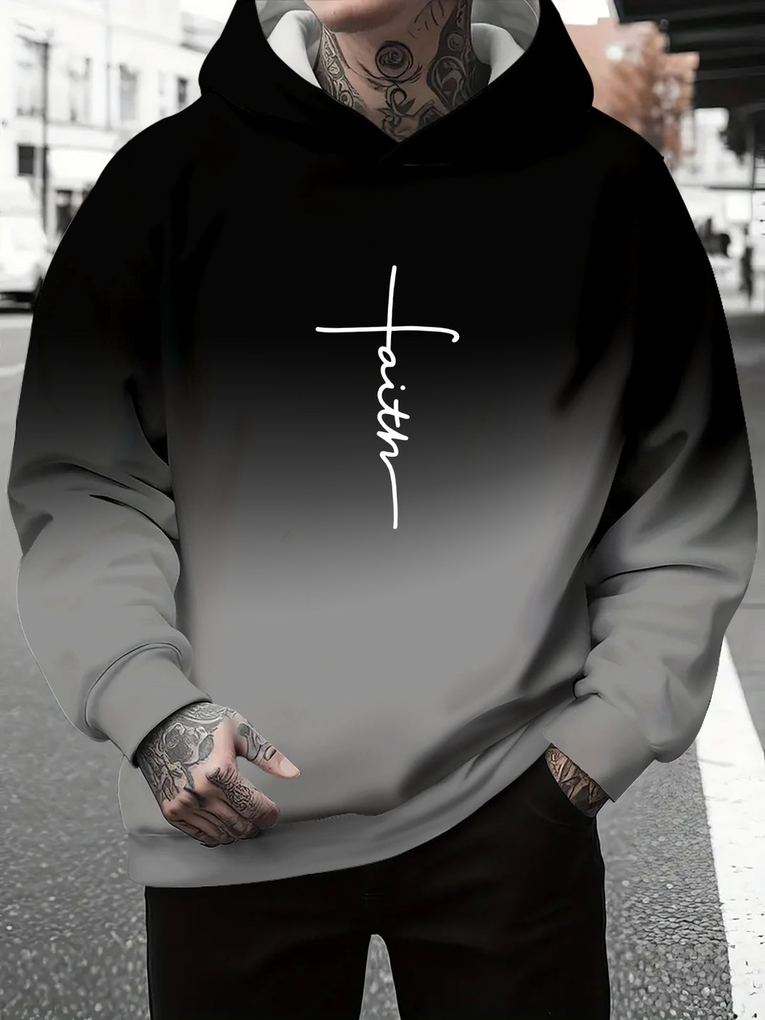 Men's hoodie with a subtle gradient of colors and an inspiring inscription Lune London