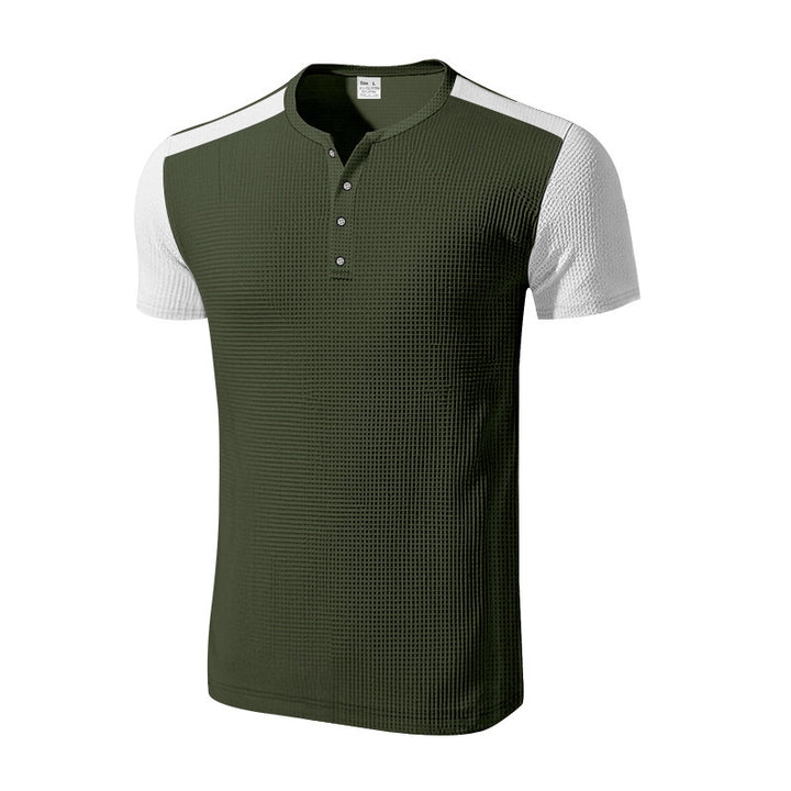 Men's short sleeve sporty henley t-shirt with textured design Lune London