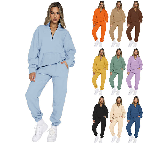 Ladies Comfortable Leisure Outfit with High Collar and Kangaroo Pocket Lune London