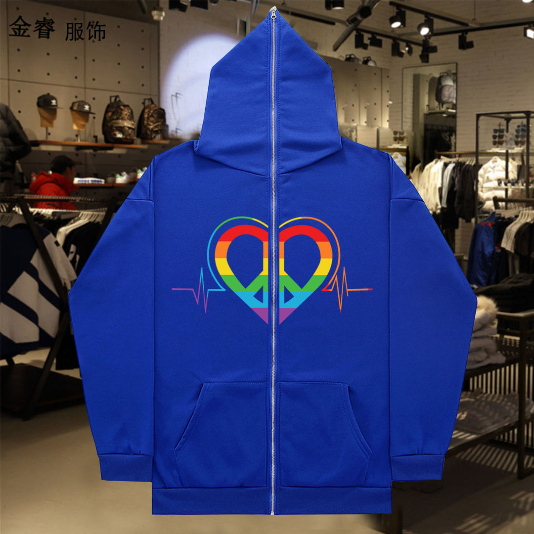 Ladies sporty hoodie with colorful heart pattern and practical pockets Lune London