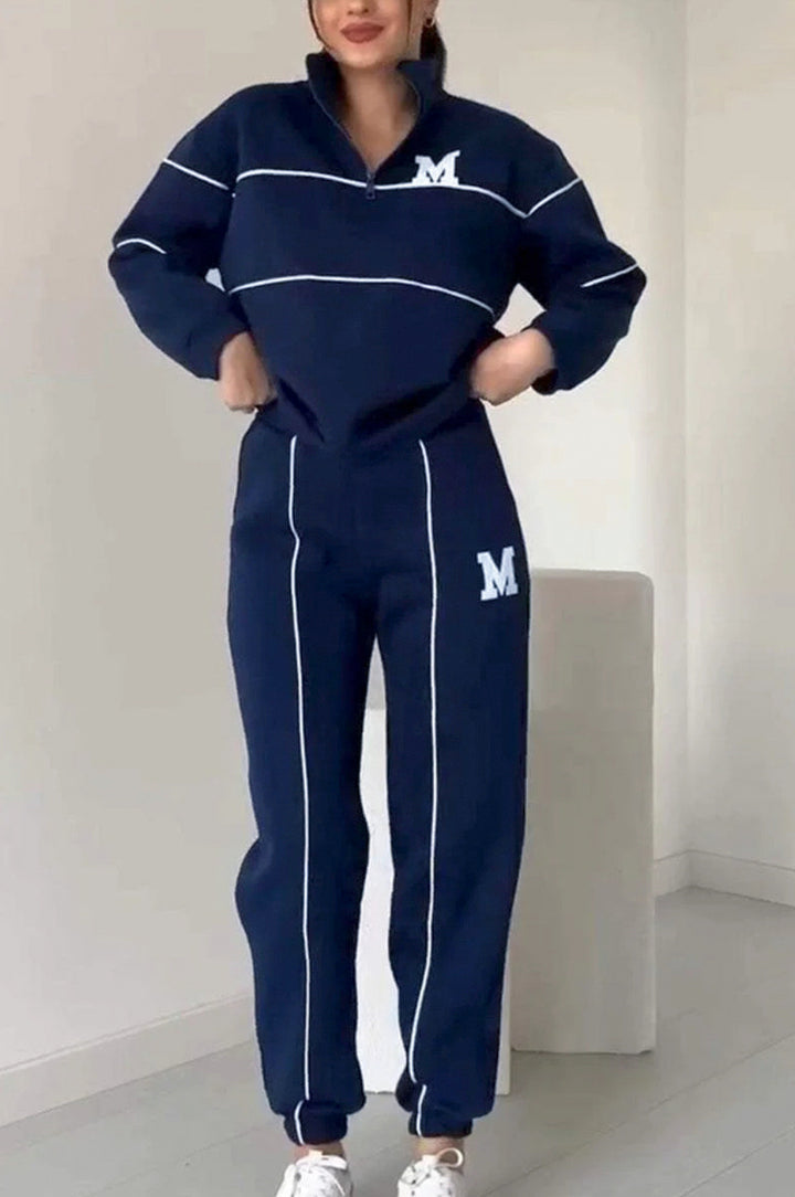Ensemble de vêtements de détente sportifs pour femmes avec demi-fermeture éclair et taille élastique Chic & Stil