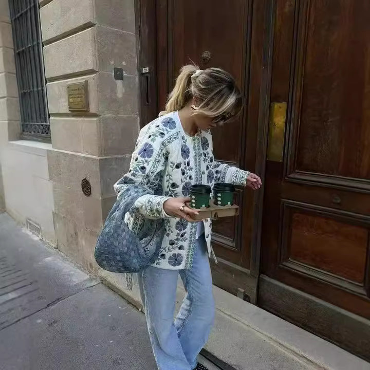 Veste blouson pour femmes avec design floral et ceinture réglable Chic & Stil