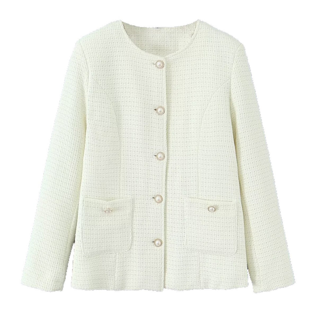 Ladies elegant knitted vest with textured design and pearl buttons Lune London