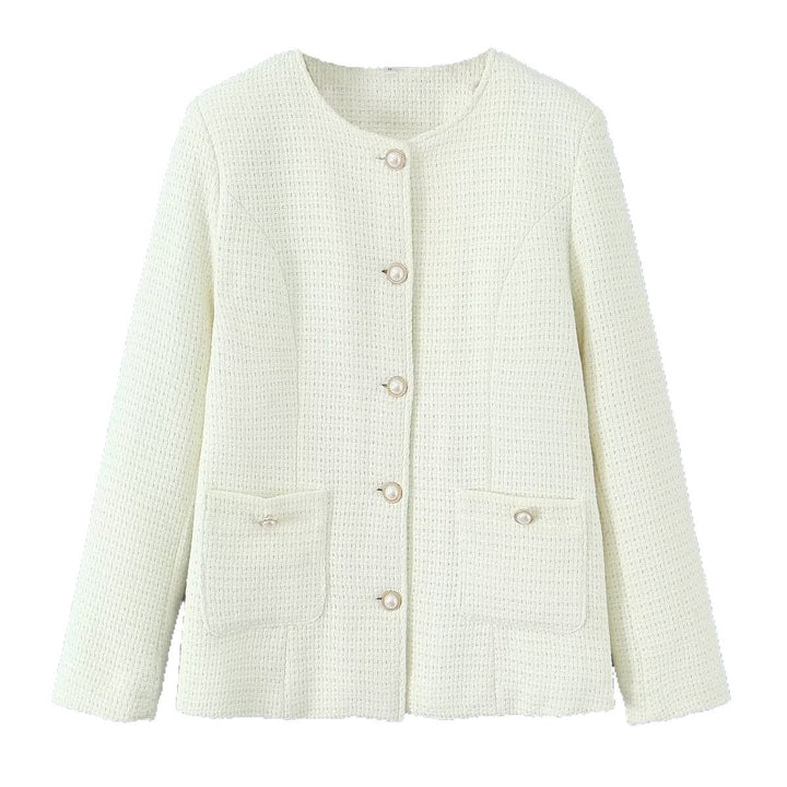 Ladies elegant knitted vest with textured design and pearl buttons Lune London
