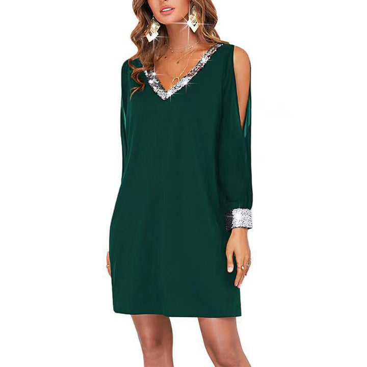 Elegant mini dress for women with off-shoulder and sequins accents Lune London